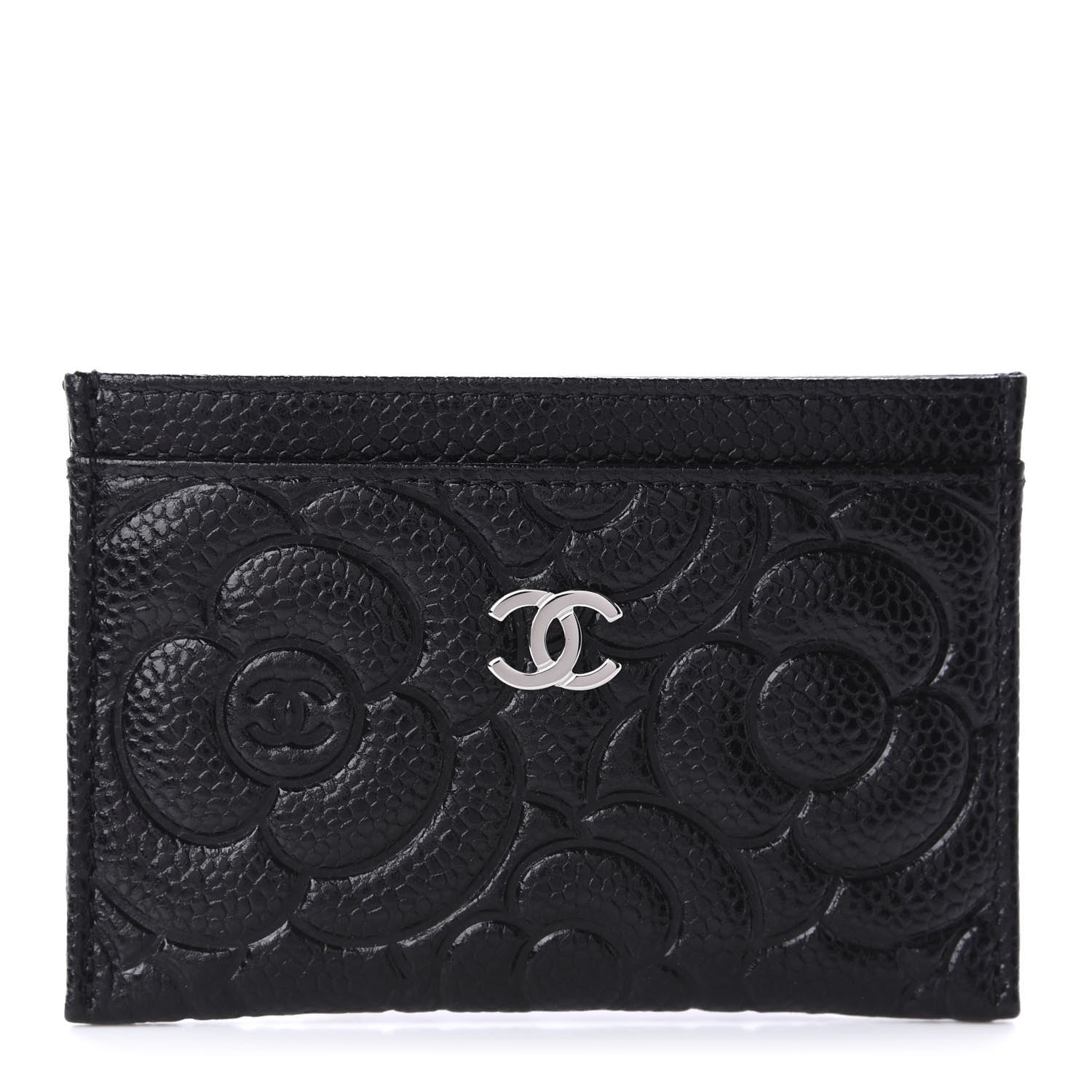 Chanel Caviar Camellia Embossed Card Holder Black 1 of 10