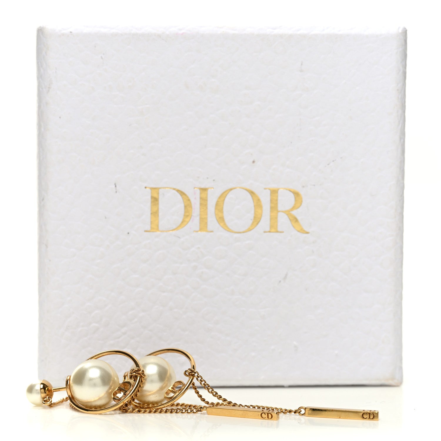 Christian Dior Pearl Tribales Dangle Chain Earrings Gold 5 of 5