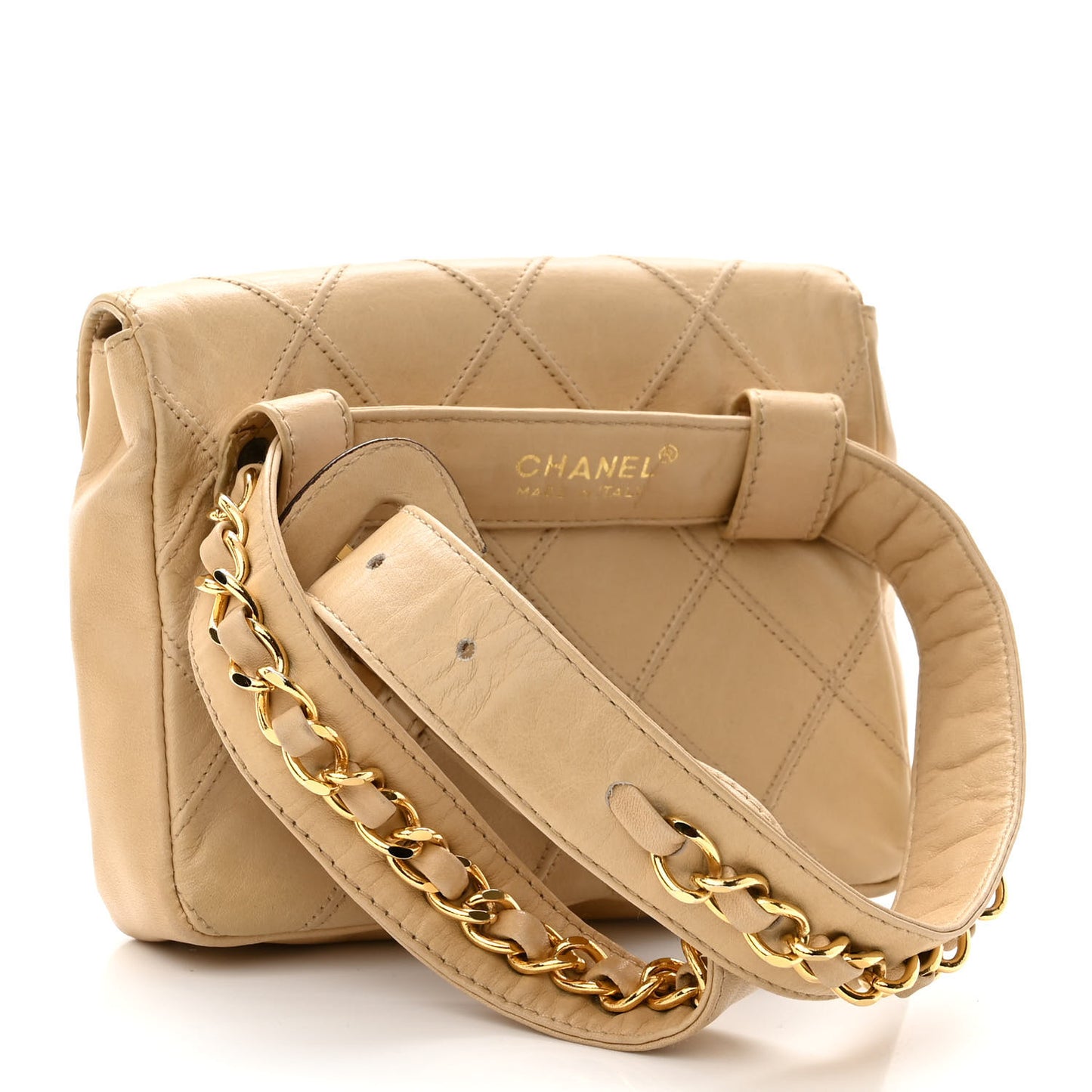 Lambskin Quilted Flap Waist Belt Bag 65 26 Beige