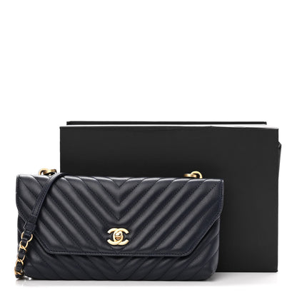 Chanel Lambskin Chevron Quilted East West Flap Navy 11 of 11
