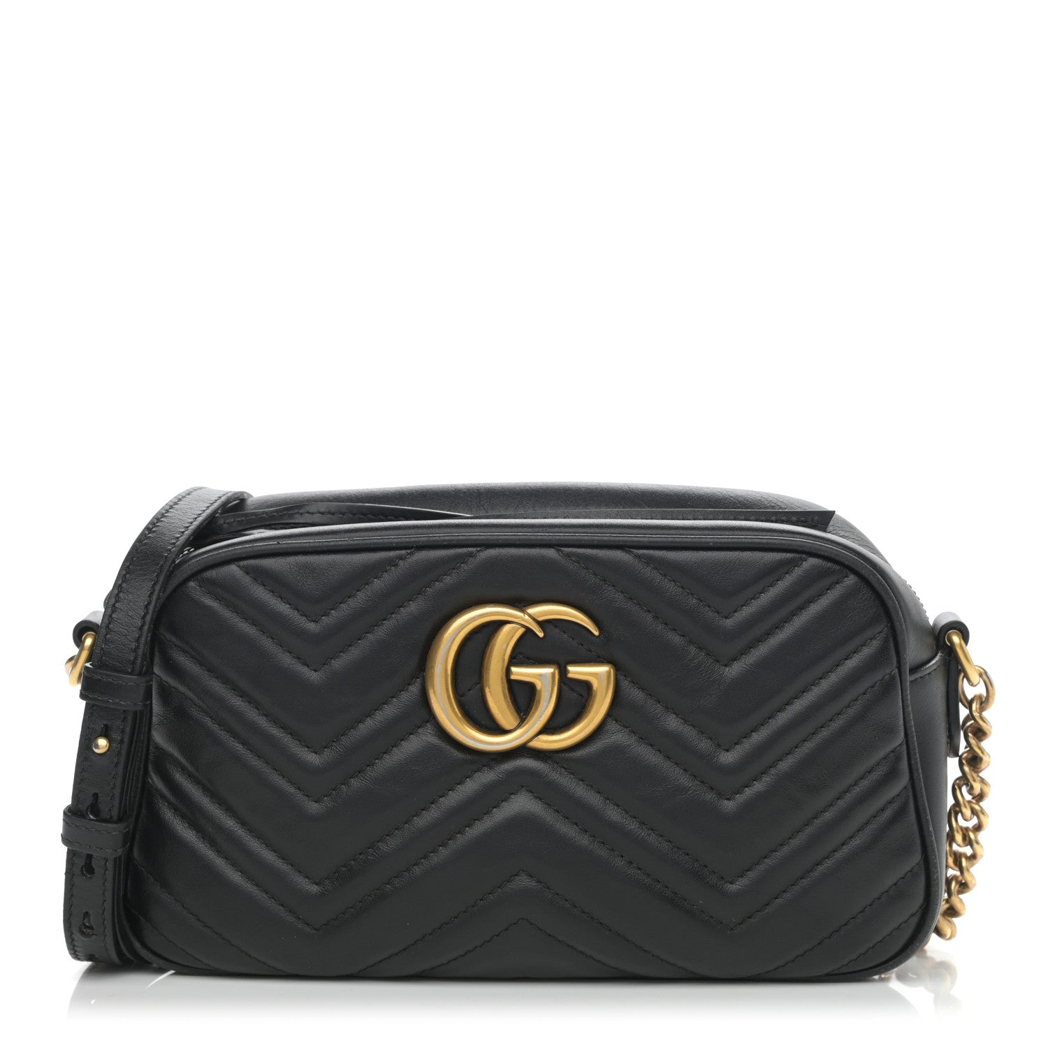 Gucci Calfskin Matelasse Small GG Marmont Chain Shoulder Bag Black 1 of 13