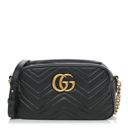 Gucci Calfskin Matelasse Small GG Marmont Chain Shoulder Bag Black 1 of 13