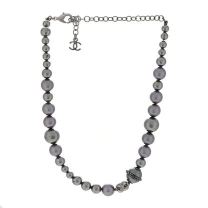 Chanel Pearl Crystal CC Choker Necklace Silver Grey 2 of 3