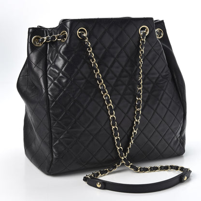 Chanel Lambskin Quilted Large Drawstring Bag Black 2 of 10