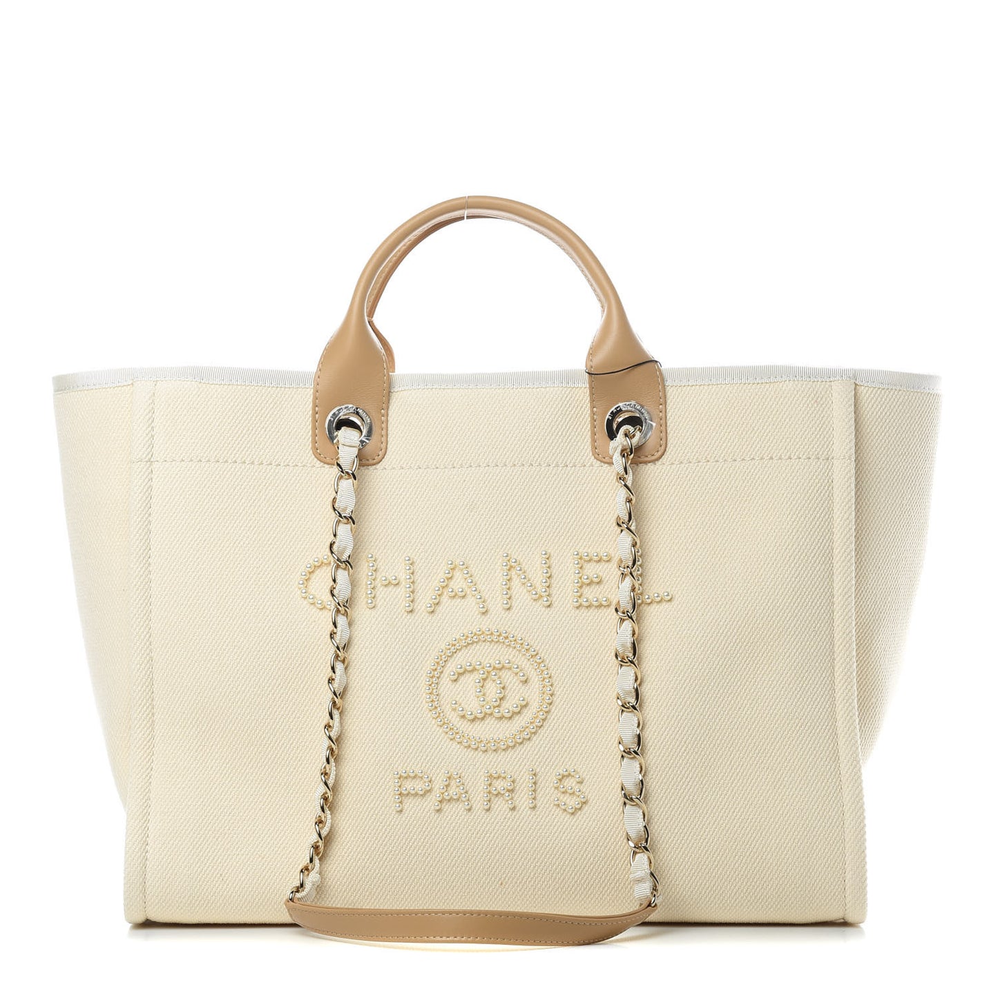 Canvas Pearl Medium Deauville Tote Ecru Beige