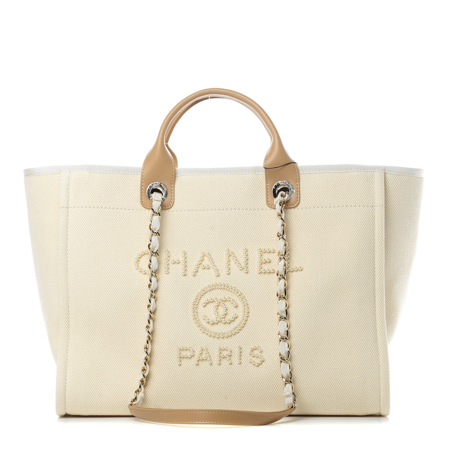Chanel Canvas Pearl Medium Deauville Tote Ecru Beige 1 of 10