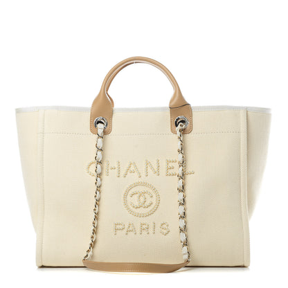 Chanel Canvas Pearl Medium Deauville Tote Ecru Beige 1 of 10