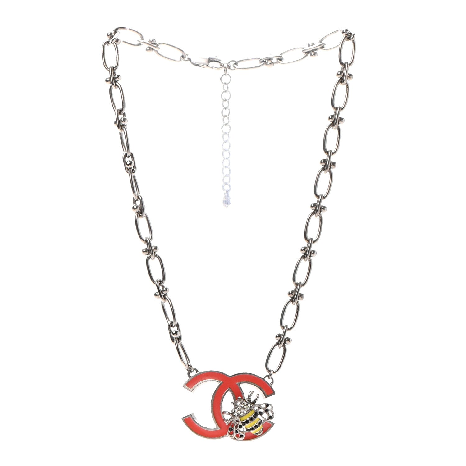 Chanel Crystal Bee Pendant Necklace Silver Multicolor 3 of 6
