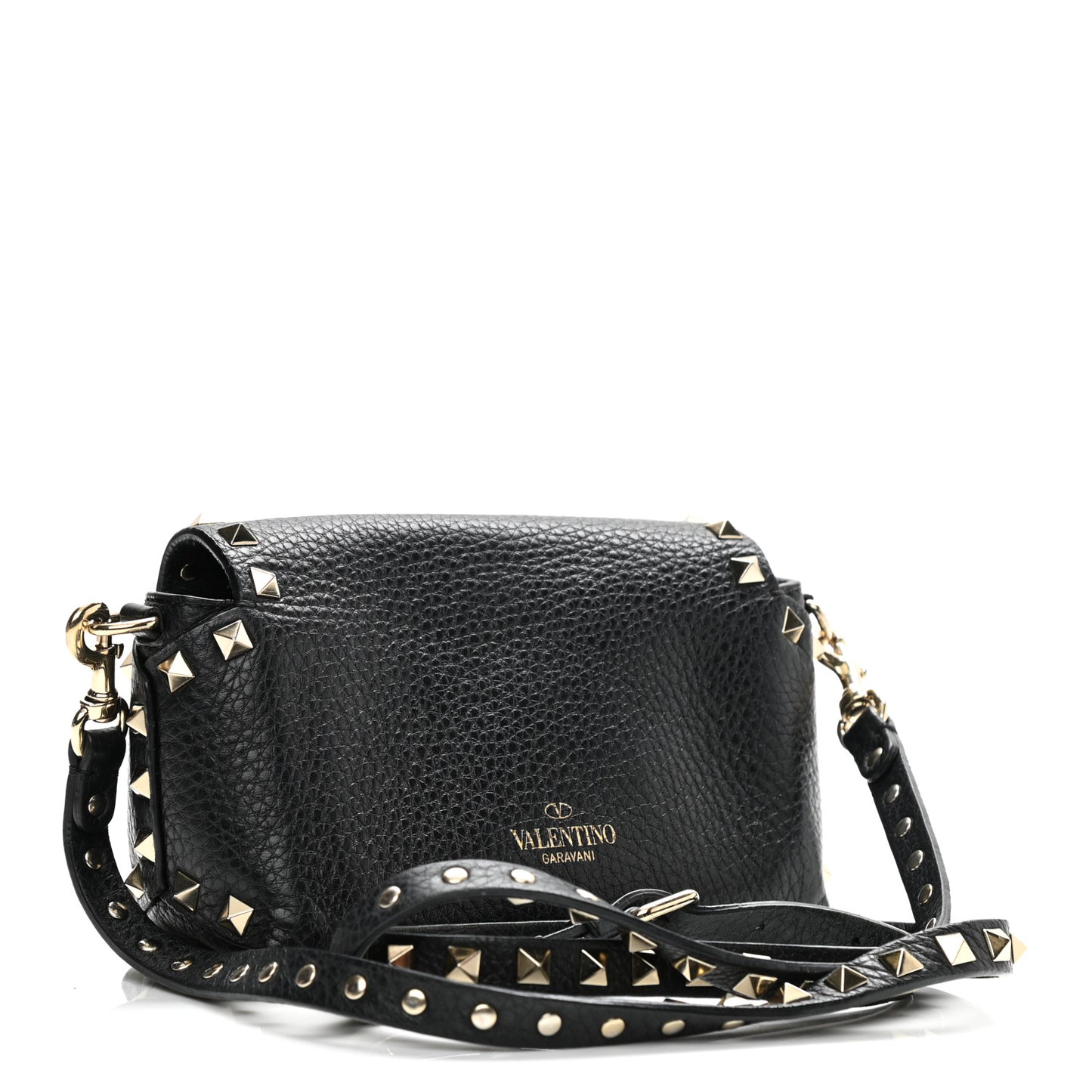 Pebbled Calfskin Mini Rockstud Crossbody Bag Black