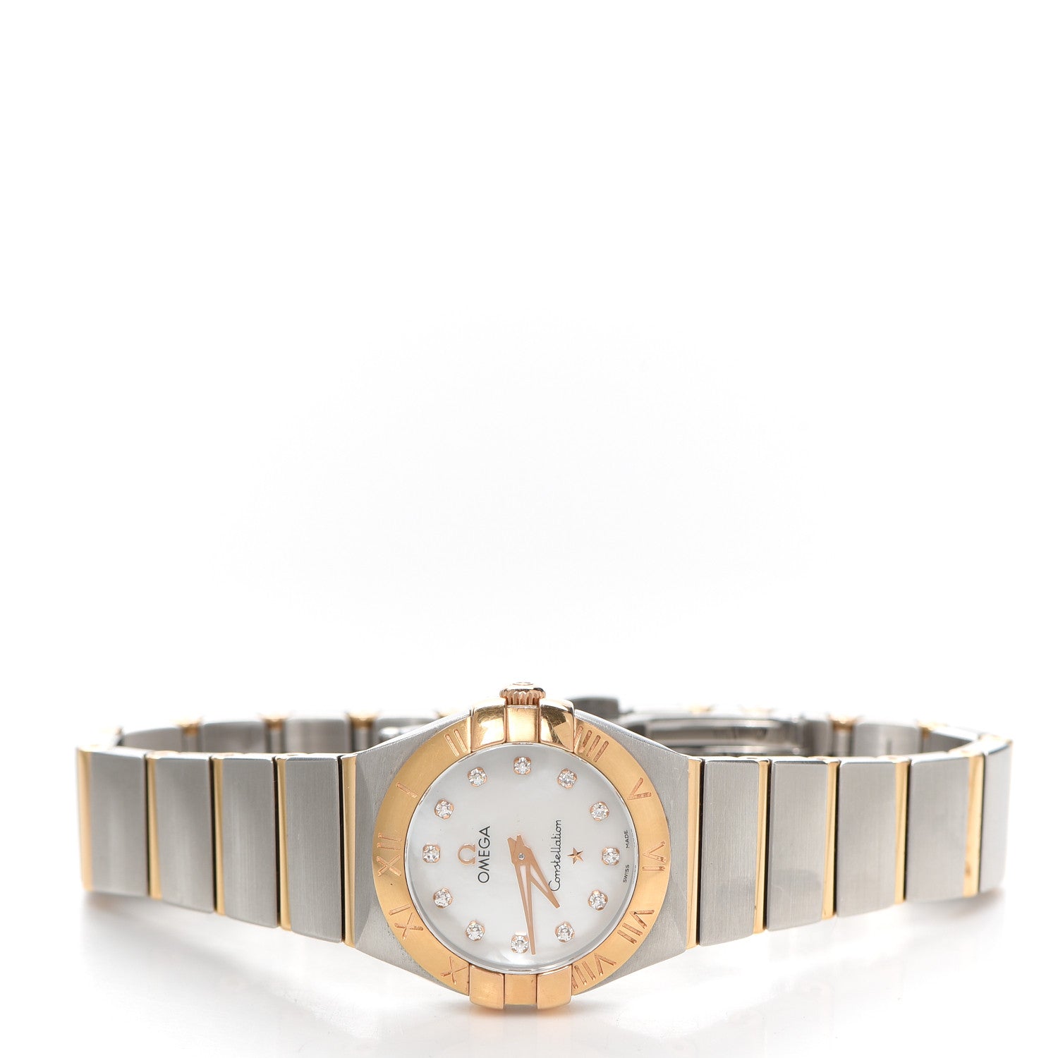 Omega Stainless Steel 18K Yellow Gold Diamond Mother of Pearl 25mm Constellation Manhattan Quartz Watch 131.20.25.60.55.002 2 of 5