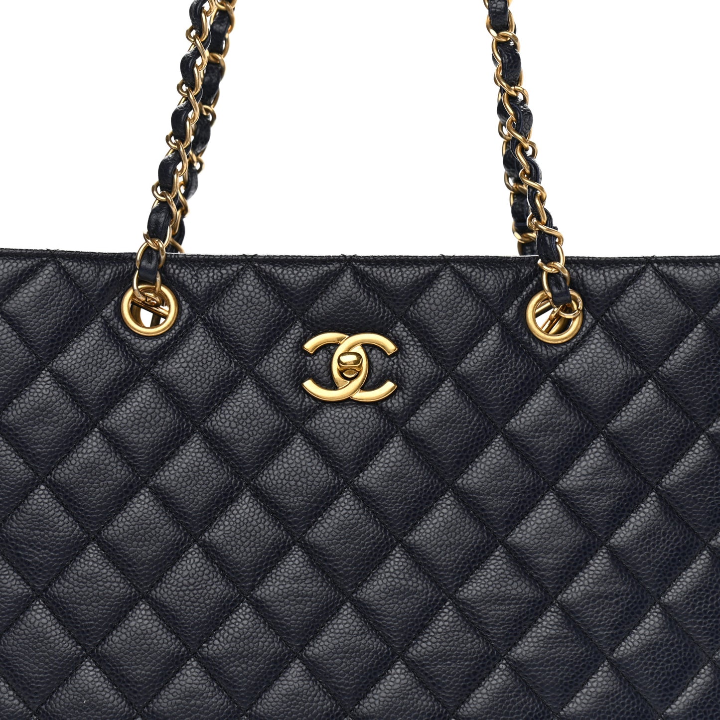 Caviar Quilted Large CC Shopping Tote Navy
