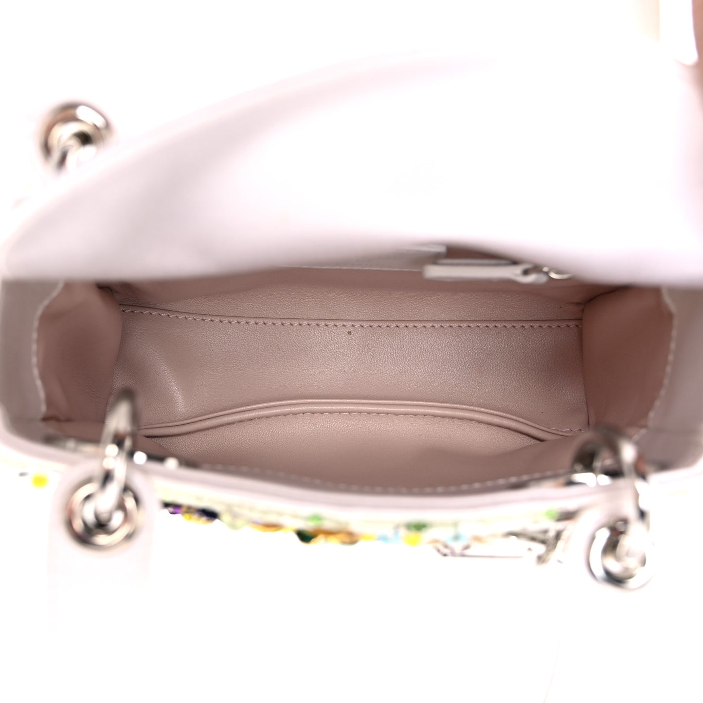 Satin Beaded Floral Embroidered Mini Lady Dior White Multicolor