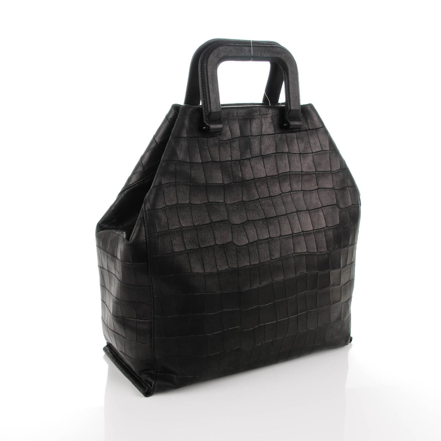 3.1 Calfskin Crocodile Embossed Wednesday Trapezoid Tote Black