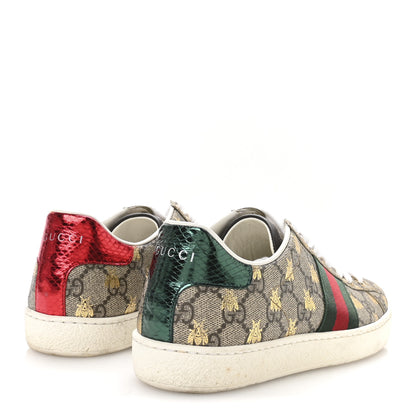 Gucci GG Supreme Monogram Bees Ayers Web Womens Ace Sneakers 36.5 Beige Oro Green Red 5 of 8