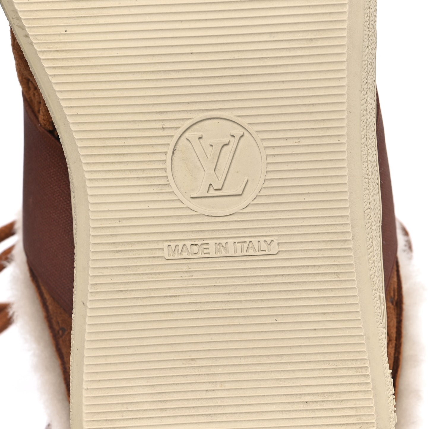 Suede Monogram Debossed Shearling Lous Open Back Sneakers 39 Cognac