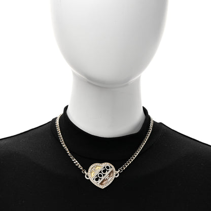 Chanel Crystal Crystal CC Coco Heart Necklace Gold 5 of 9