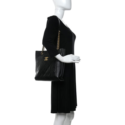 Chanel Calfskin Quilted CC Front Pocket Shopping Tote Black 2 of 9