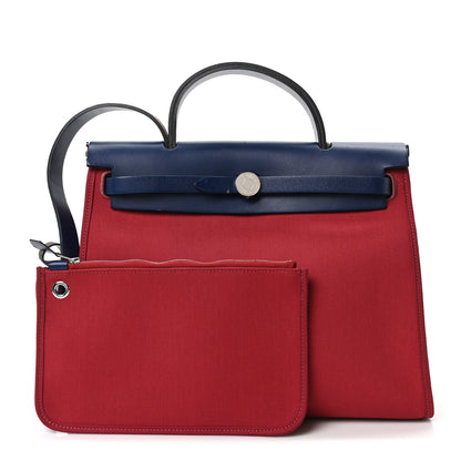 Hermes Military Toile Vache Hunter Herbag Zip 31 PM Rouge Grenat Bleu Saphir 3 of 10