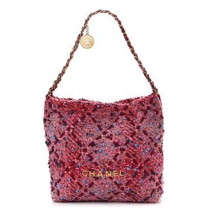 Chanel Tweed Quilted Chanel 22 Pink Burgundy 3 of 11