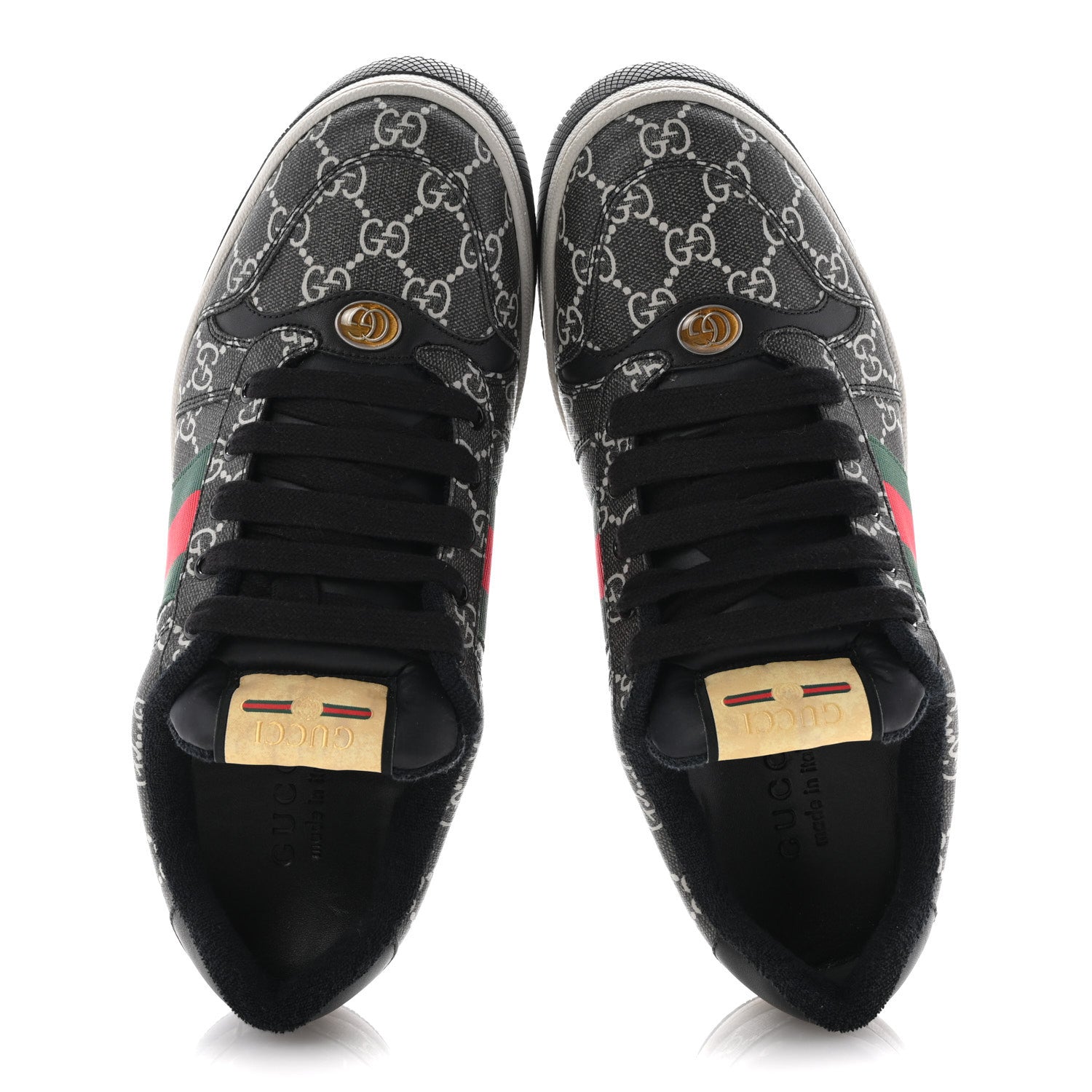 Gucci GG Supereme Monogram Miro Soft Calfskin Web Mens Screener Sneakers 8 Black Grey Sky 2 of 10