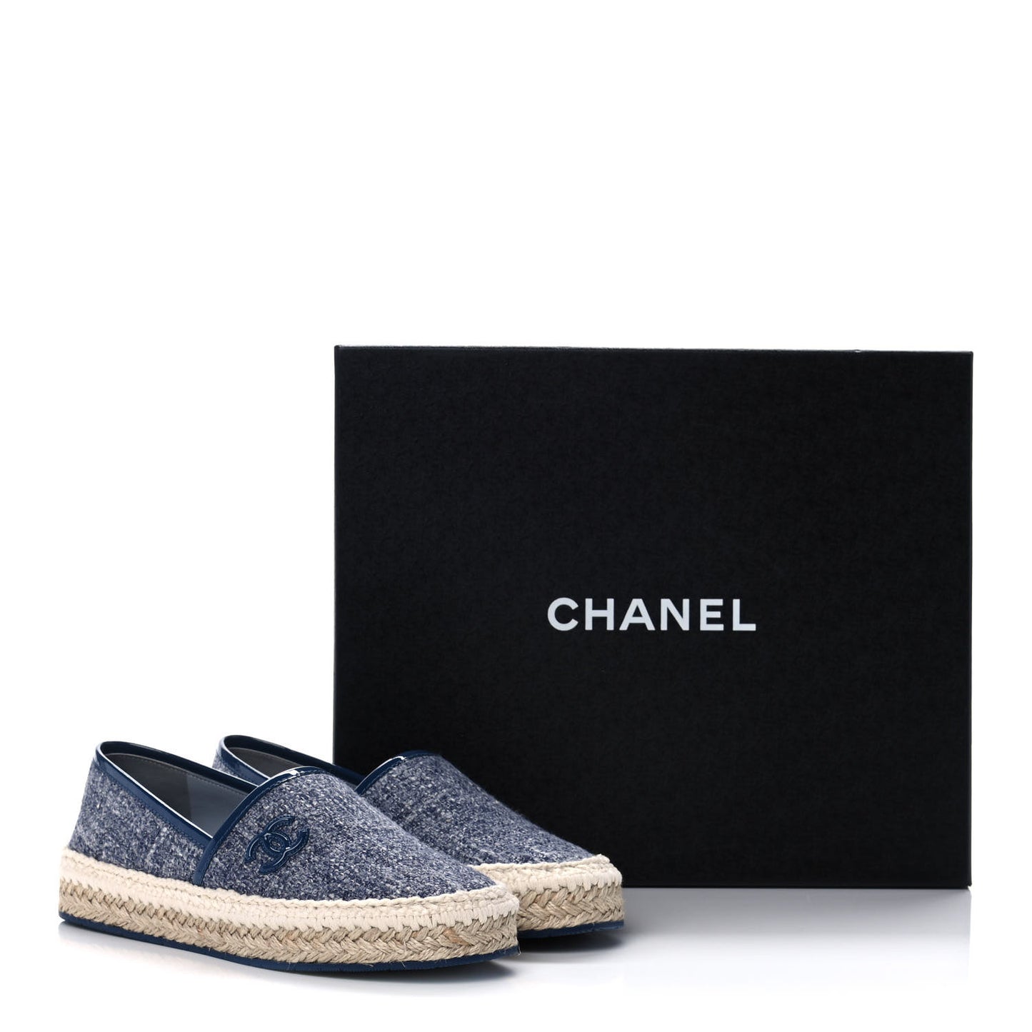 Fabric Patent Calfskin CC Espadrilles 35 Blue