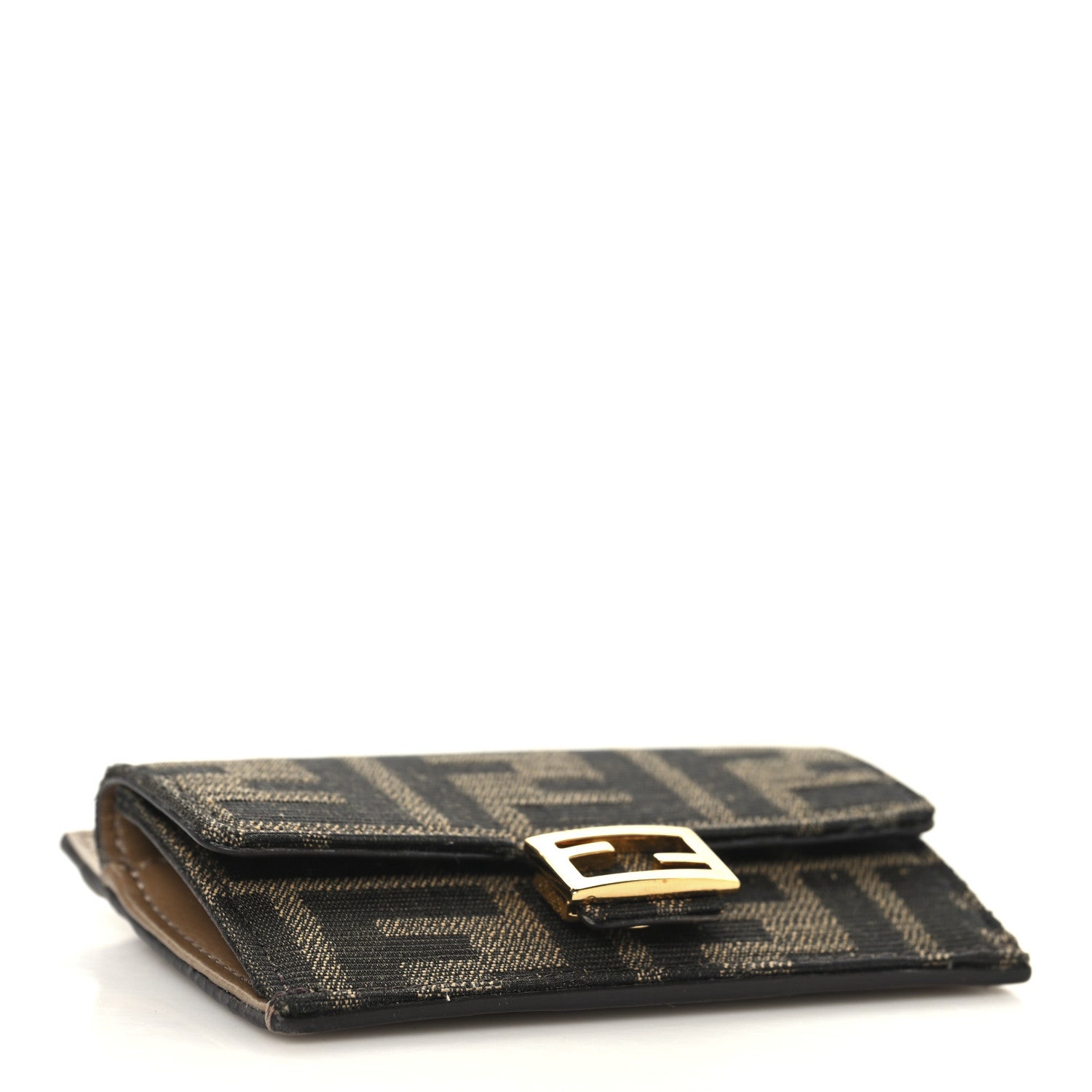 Fendi Fabric Jacquard FF 1974 Fold Over Card Holder Wallet Tobacco Moro 4 of 9