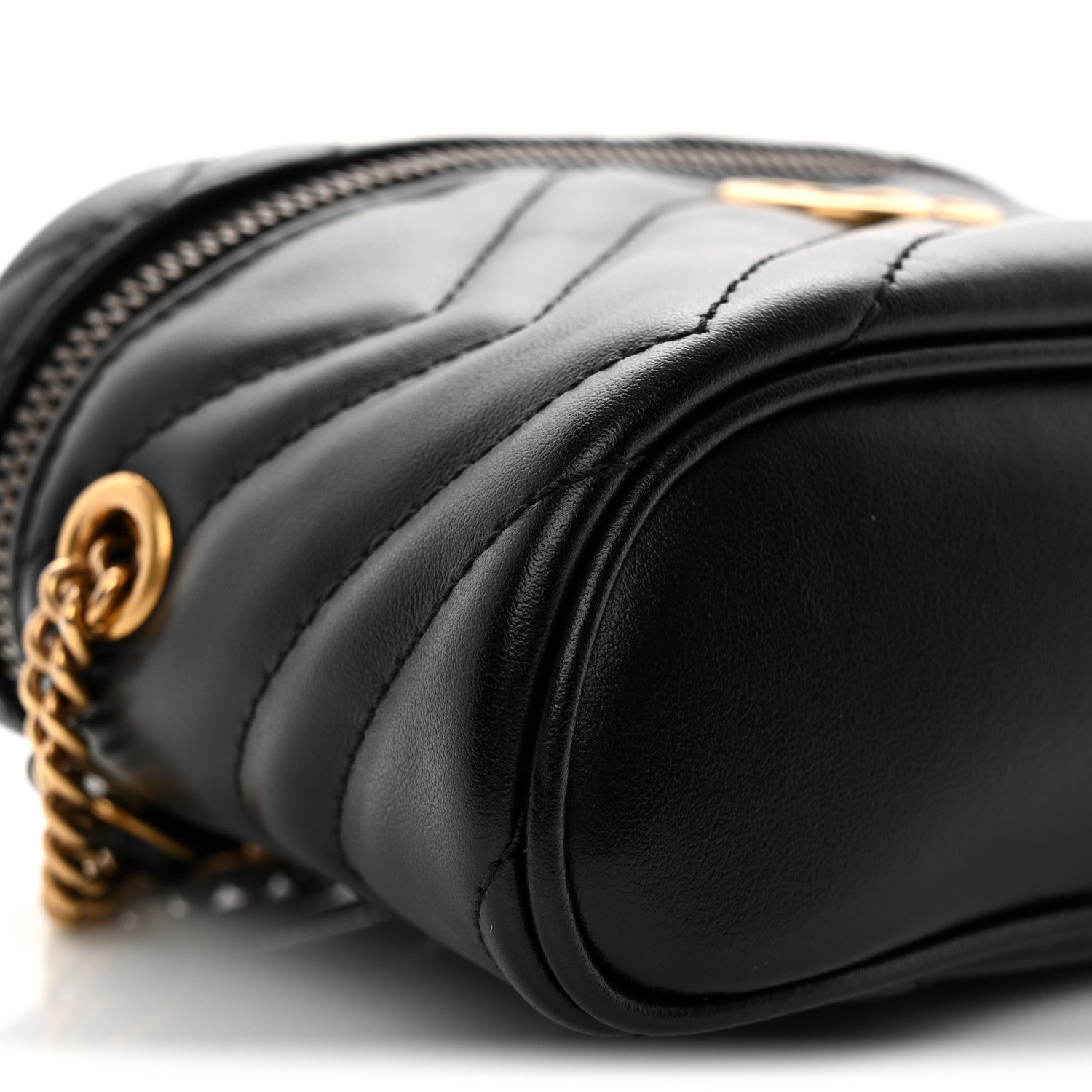Gucci Calfskin Matelasse Chevron Mini GG Marmont Top Handle Bag Black 9 of 10