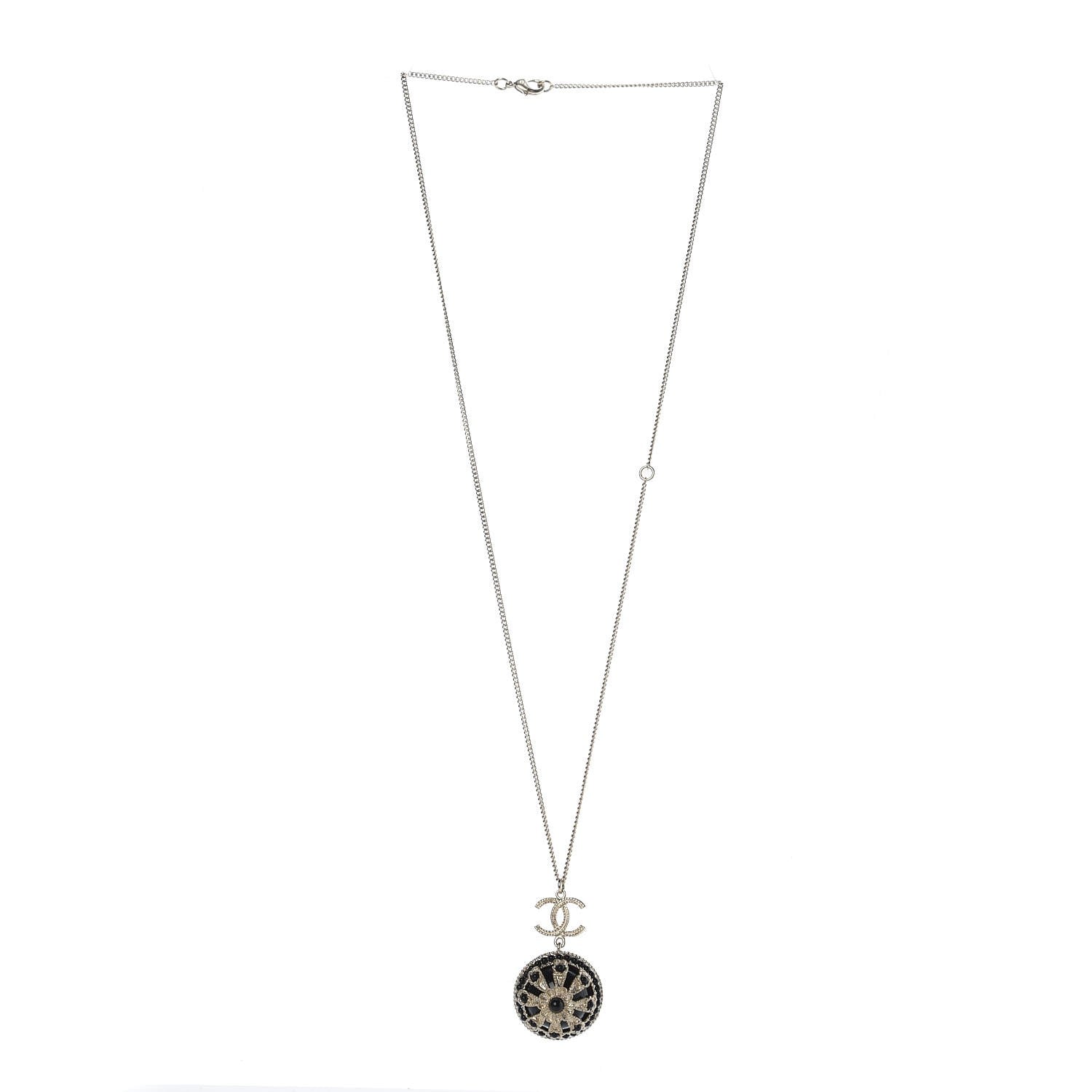 Chanel Bead Enamel CC Pendant Necklace Black Gold 3 of 6