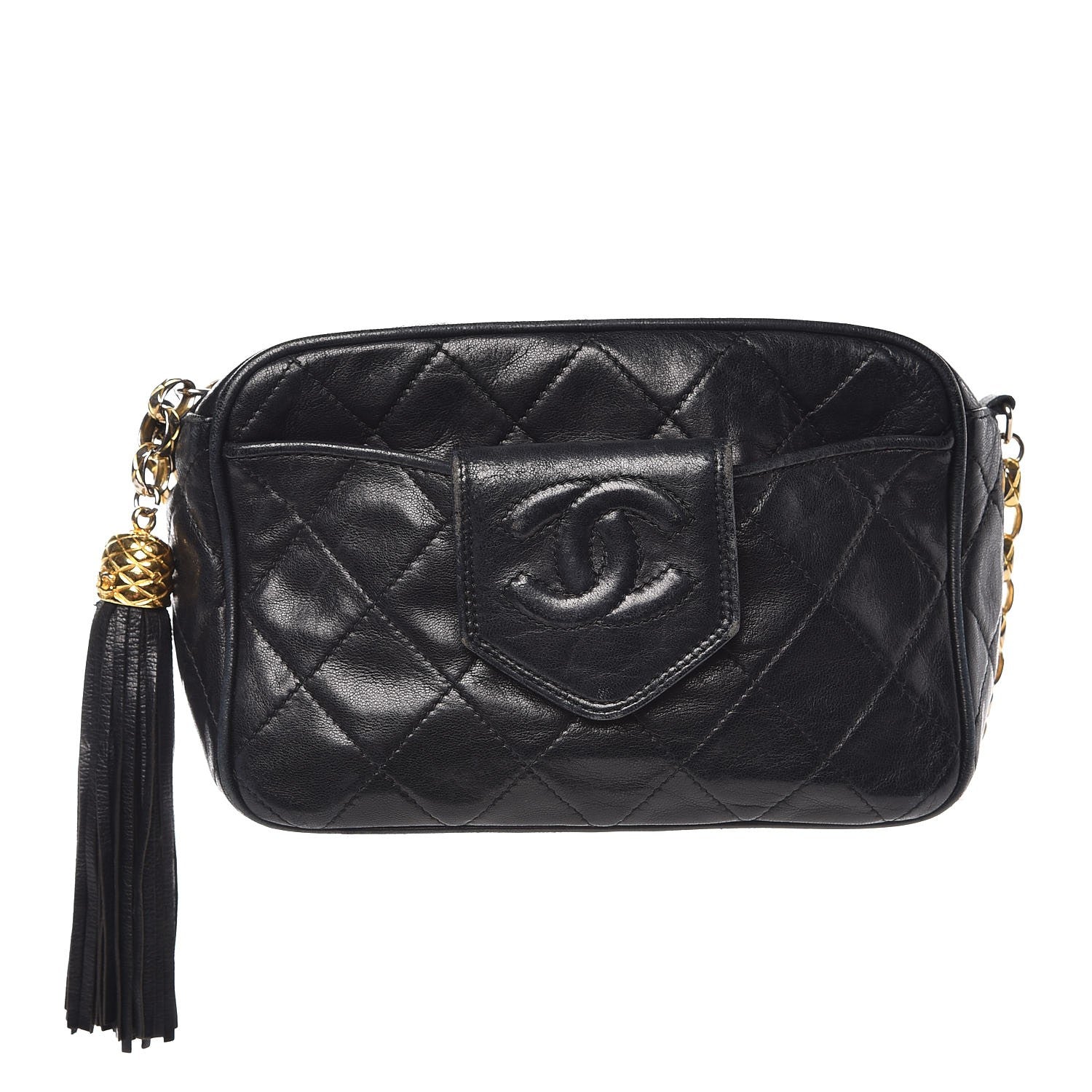 Chanel Lambskin Quilted CC Tassel Camera Case Black 1 of 14