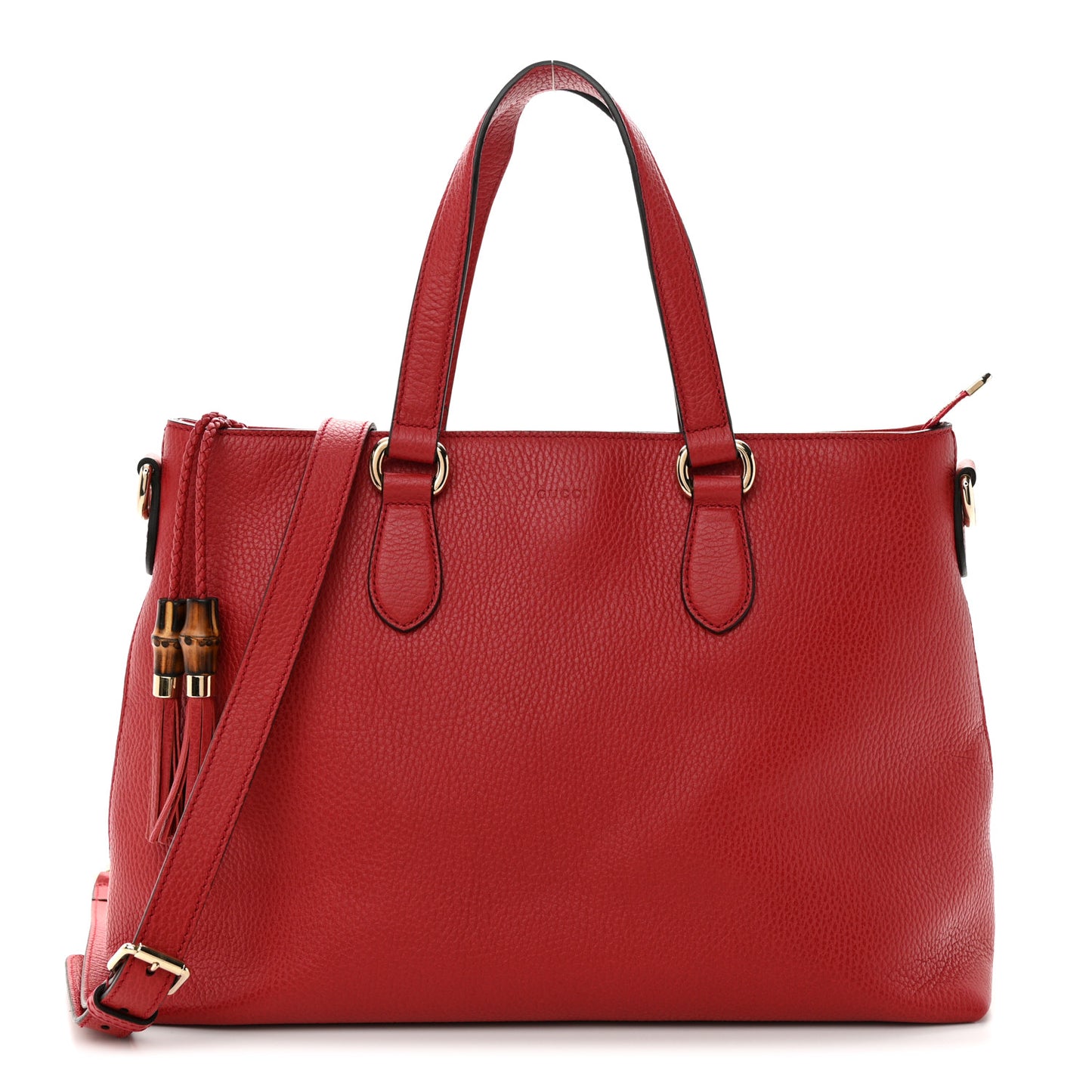 Calfskin Bamboo Tassel Top Handle Tote Red