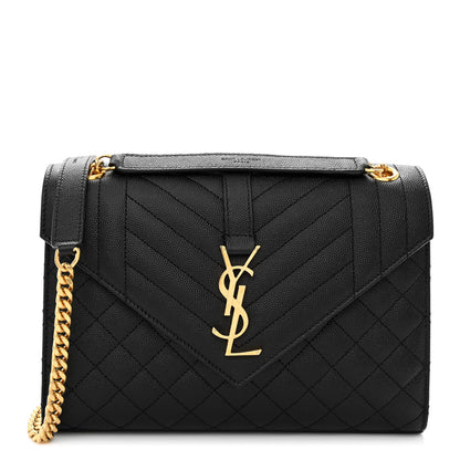 Saint Laurent Grain De Poudre Textured Mixed Matelasse Triquilt Medium Monogram Satchel Black 1 of 10
