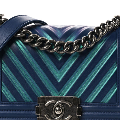 Chanel Calfskin Painted Chevron Embossed Small Boy Flap Dark Blue 8 of 11