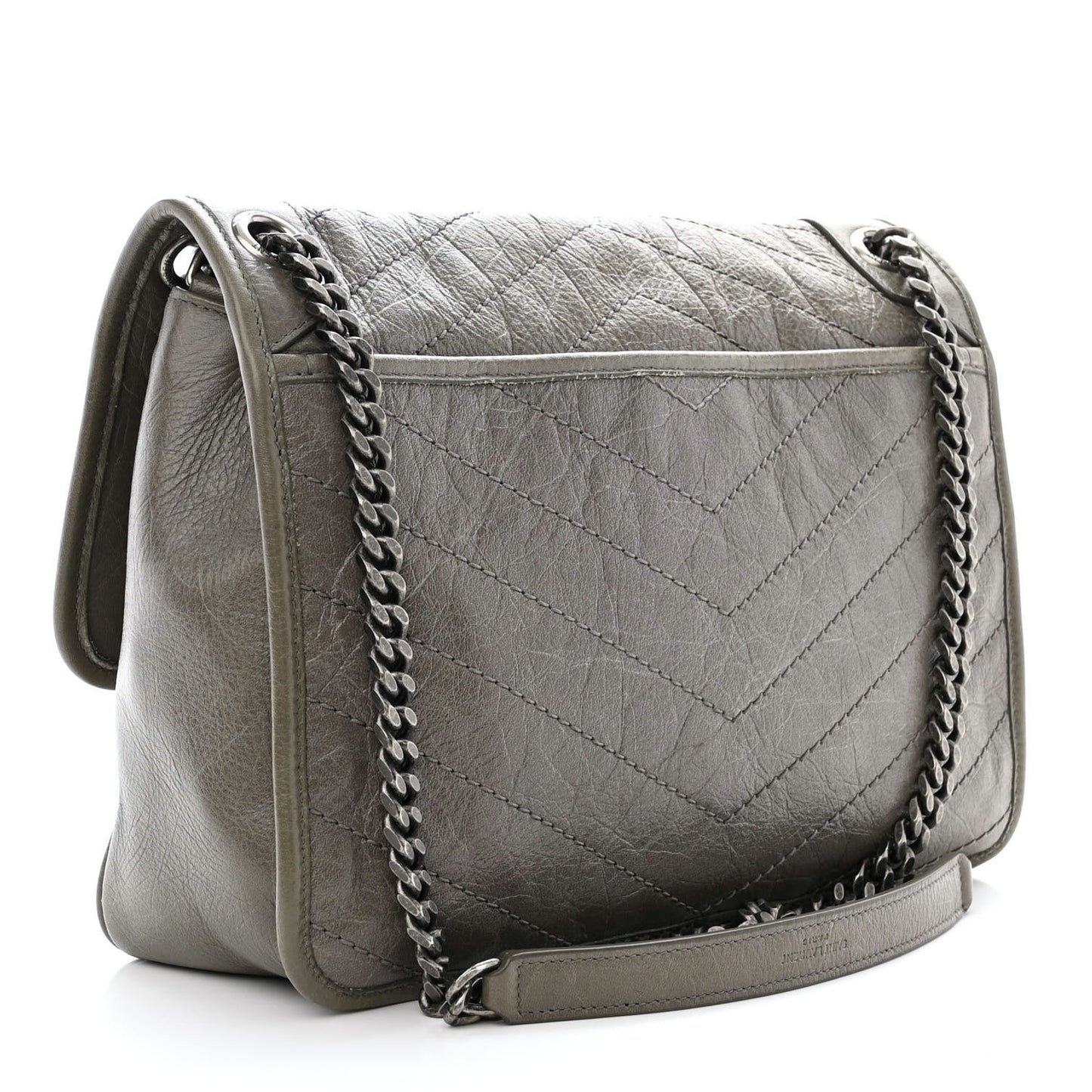 Crinkled Calfskin Matelasse Monogram Medium Niki Chain Satchel Fog