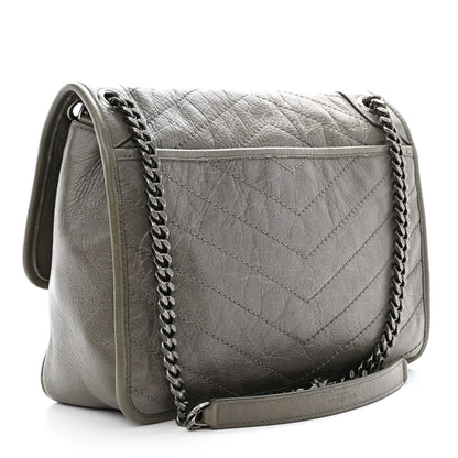 Saint Laurent Crinkled Calfskin Matelasse Monogram Medium Niki Chain Satchel Fog 3 of 11