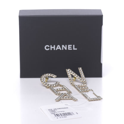Chanel Crystal Cha-Nel Logo Drop Earrings Gold 5 of 5