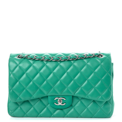 Chanel Lambskin Quilted Jumbo Double Flap Green 1 of 9