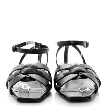 Saint Laurent Calfskin Tribute 05 Ankle Strap Flat Sandals 37 Black 2 of 8