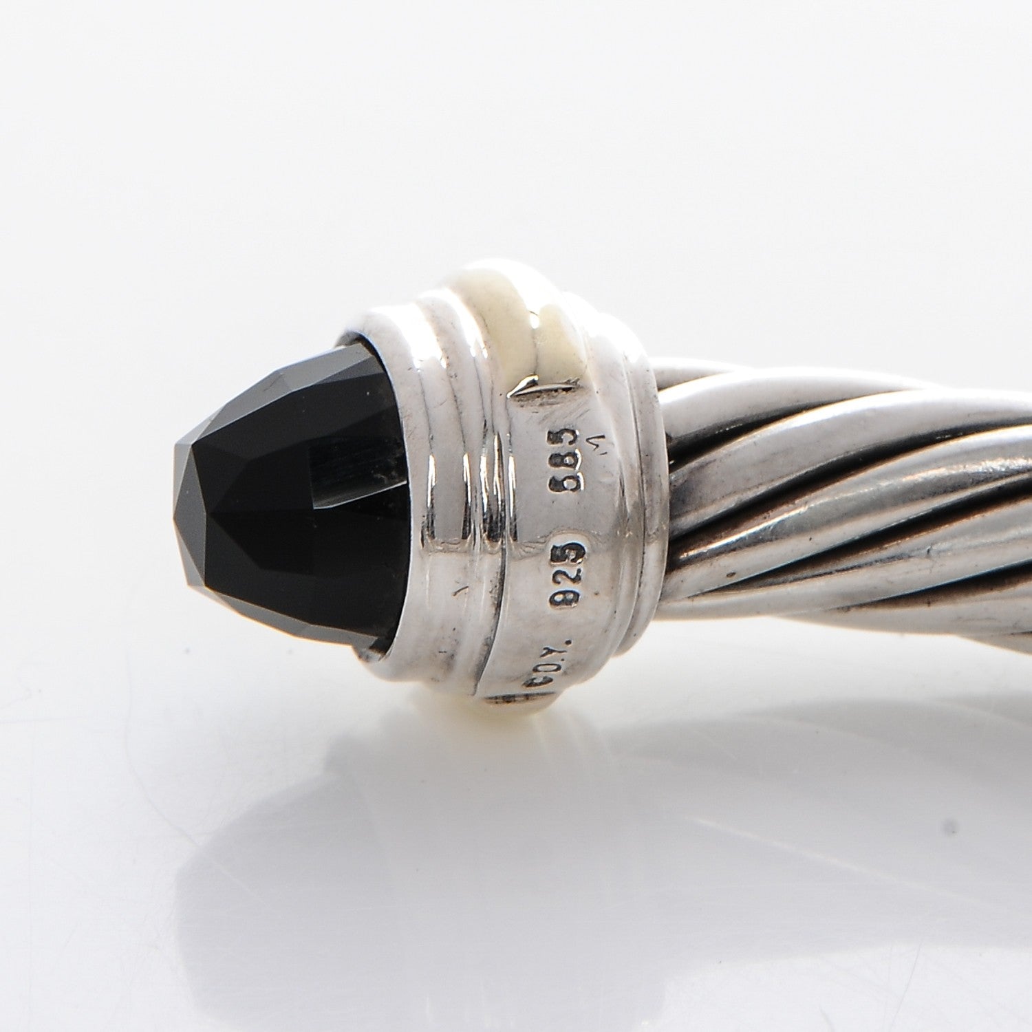 David Yurman Sterling Silver 14K Yellow Gold Black Onyx 7mm Cable Classics Bracelet 4 of 5