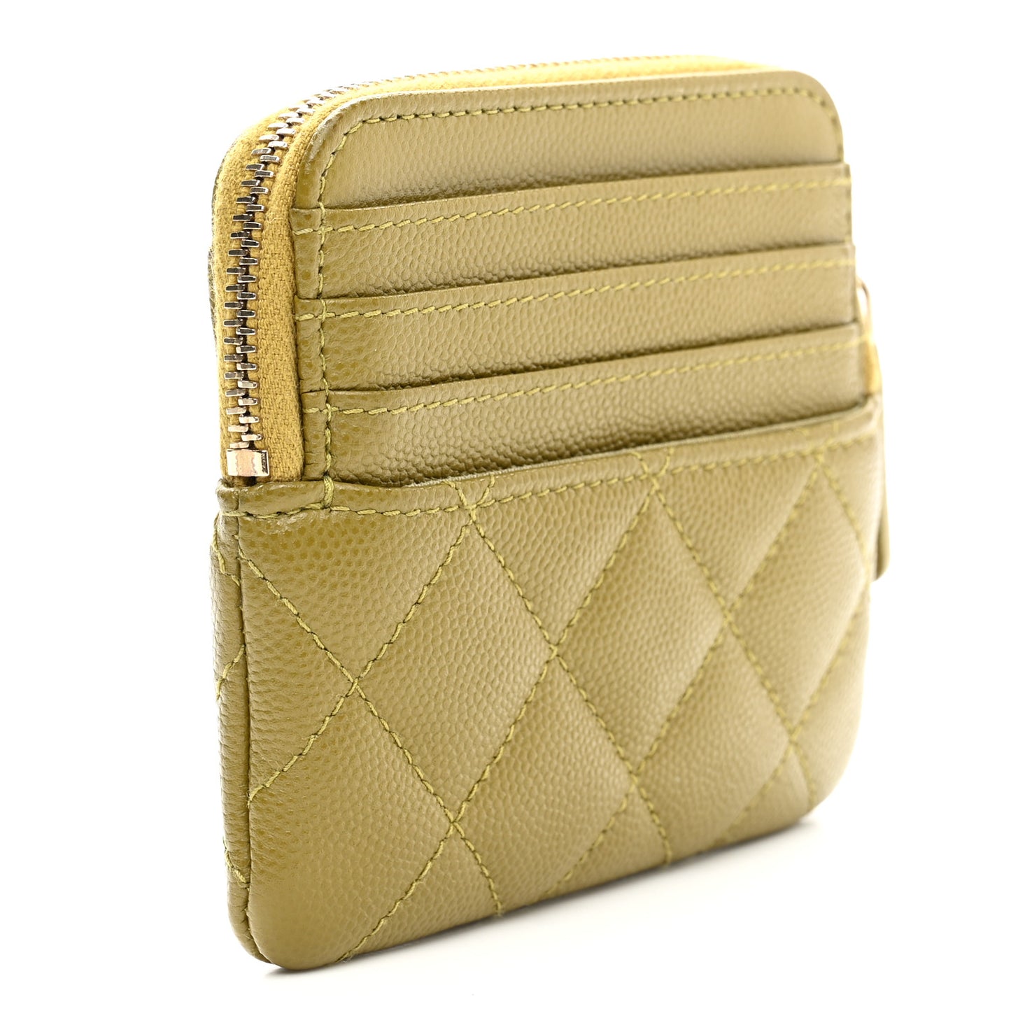 Caviar Quilted Crystal Zip Card Holder Wallet Green