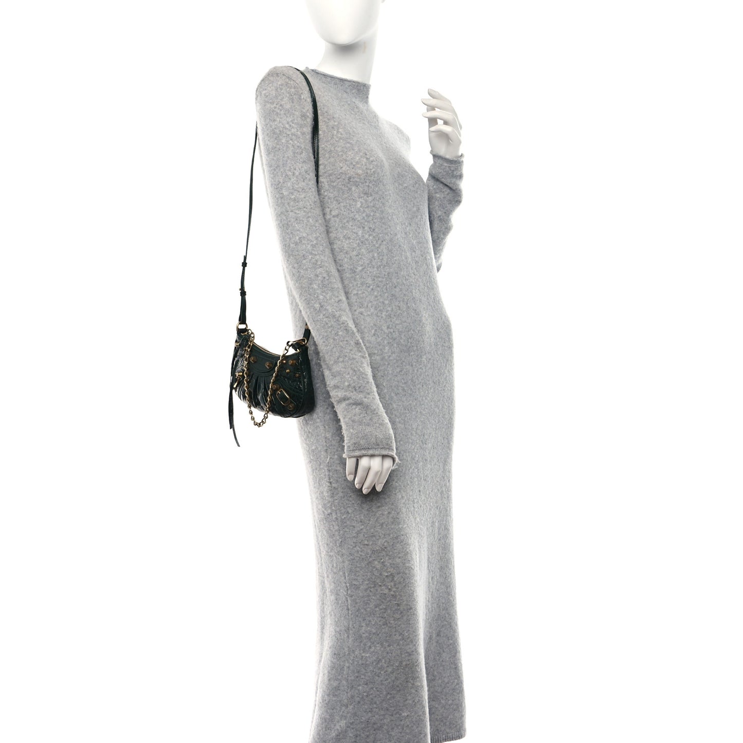 Extra Supple Calfskin Crocodile Embossed Mini Le Cagole Purse With Chain Forest Green