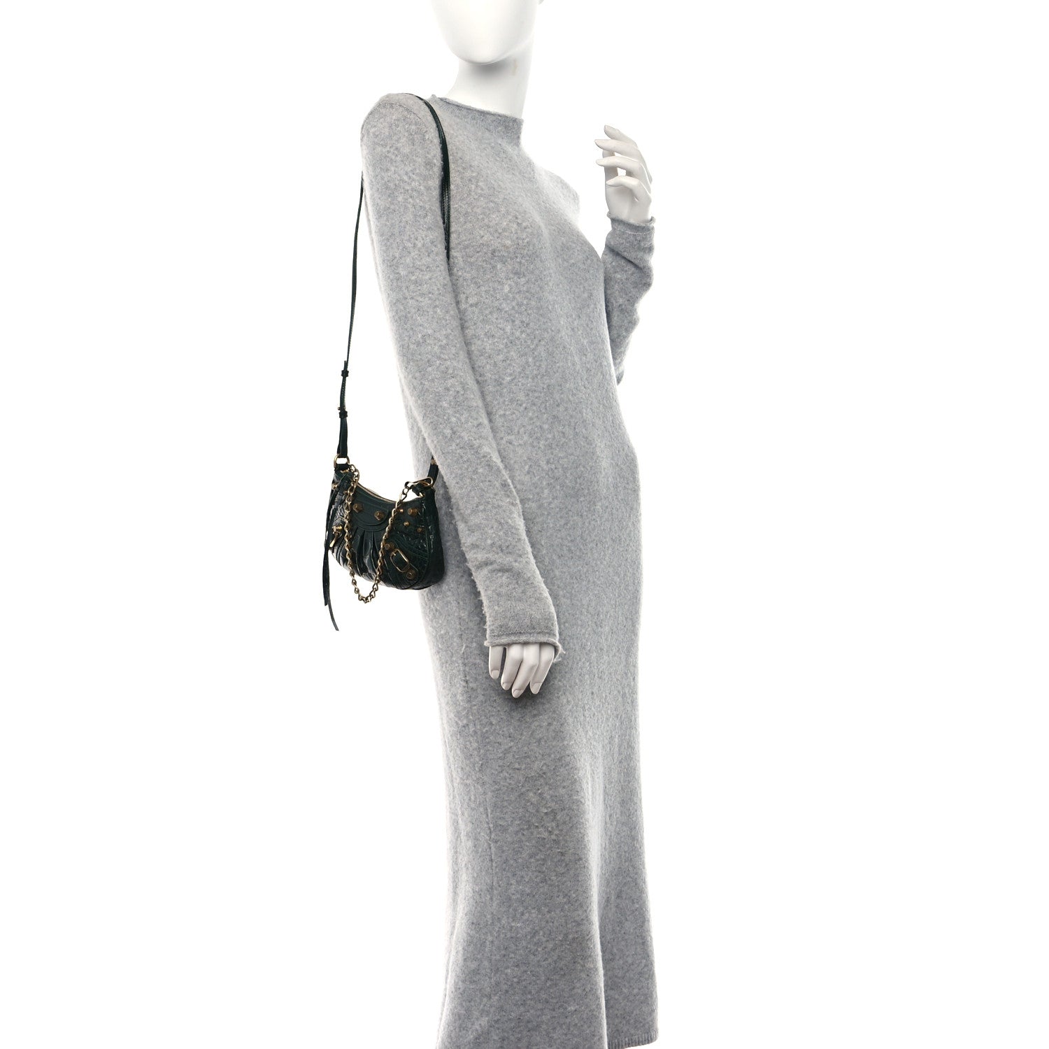 Balenciaga Extra Supple Calfskin Crocodile Embossed Mini Le Cagole Purse With Chain Forest Green 3 of 8
