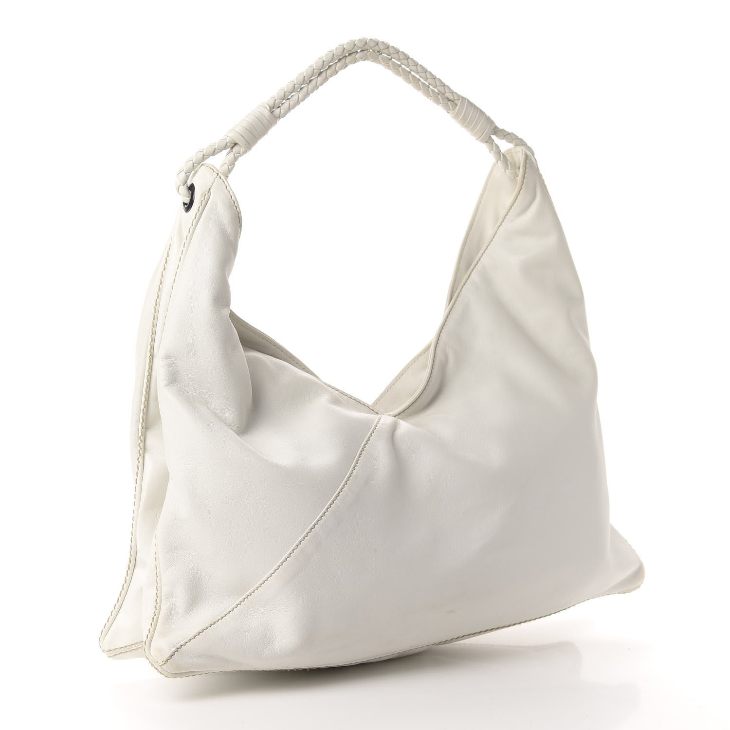 Bottega Veneta Smooth Lambskin Braided Hobo White 3 of 12