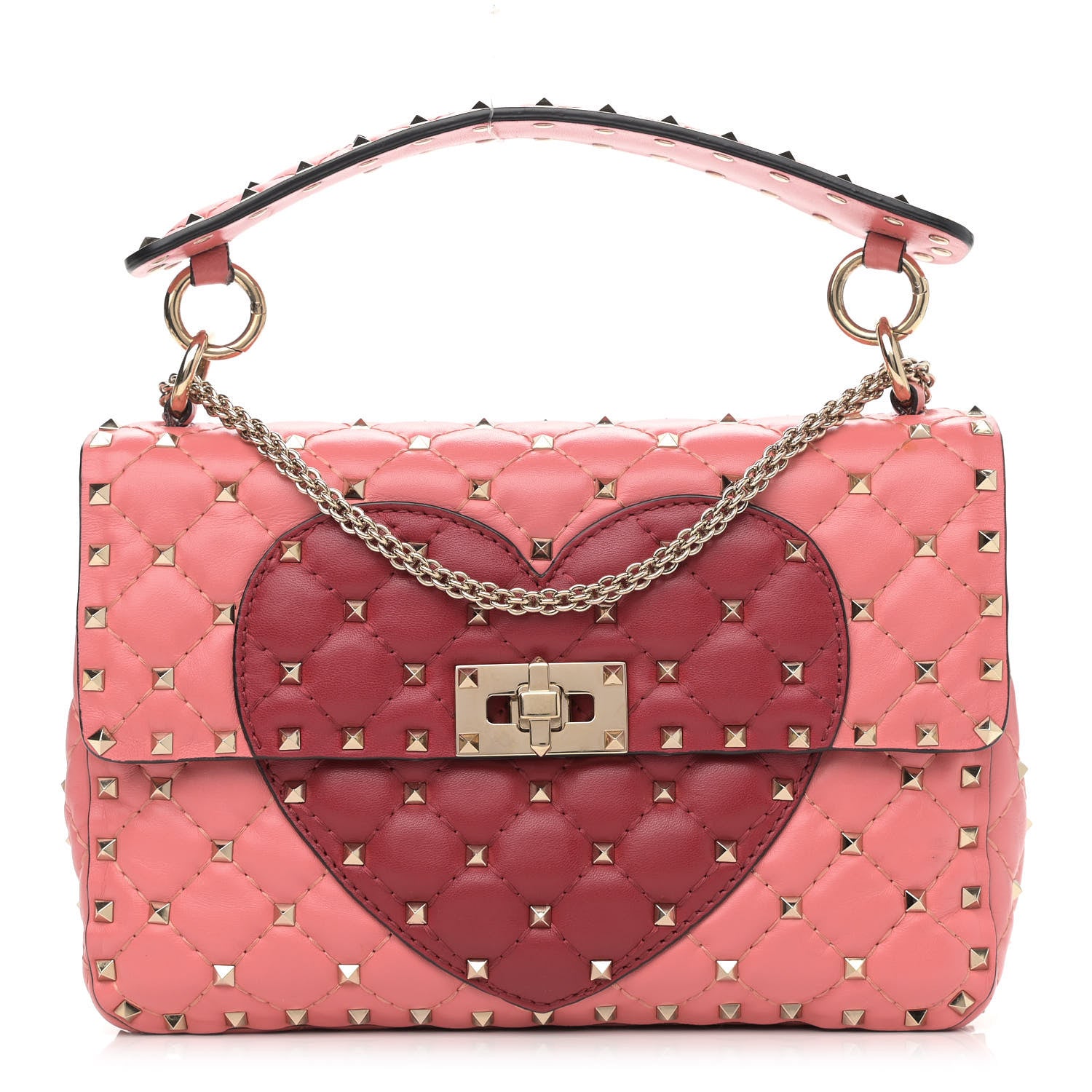 Valentino Garavani Nappa Quilted Heart Medium Rockstud Spike Shoulder Bag Paradise Rose Red 1 of 11