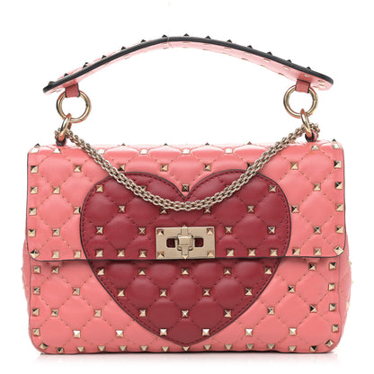 Valentino Garavani Nappa Quilted Heart Medium Rockstud Spike Shoulder Bag Paradise Rose Red 1 of 11