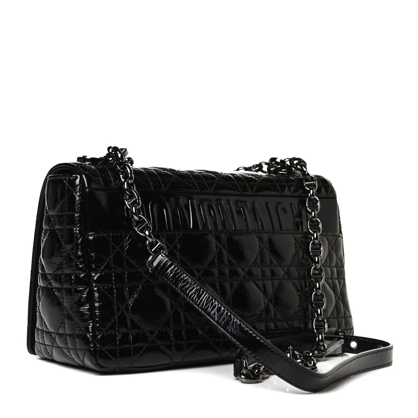 Crinkled Patent Lambskin Cannage Medium Caro Bag Black