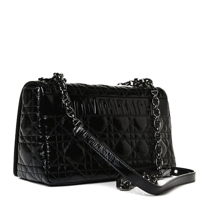 Christian Dior Crinkled Patent Lambskin Cannage Medium Caro Bag Black 2 of 16