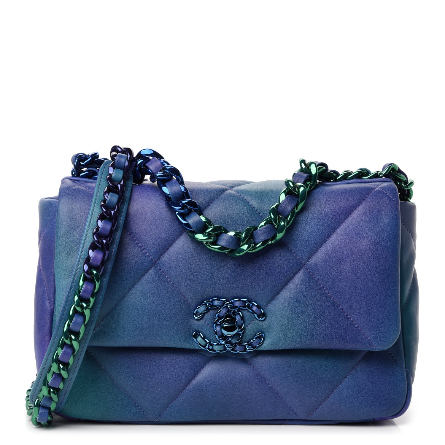 Chanel Tie Dye Calfskin Quilted Medium Chanel 19 Flap Blue Purple 1 of 10
