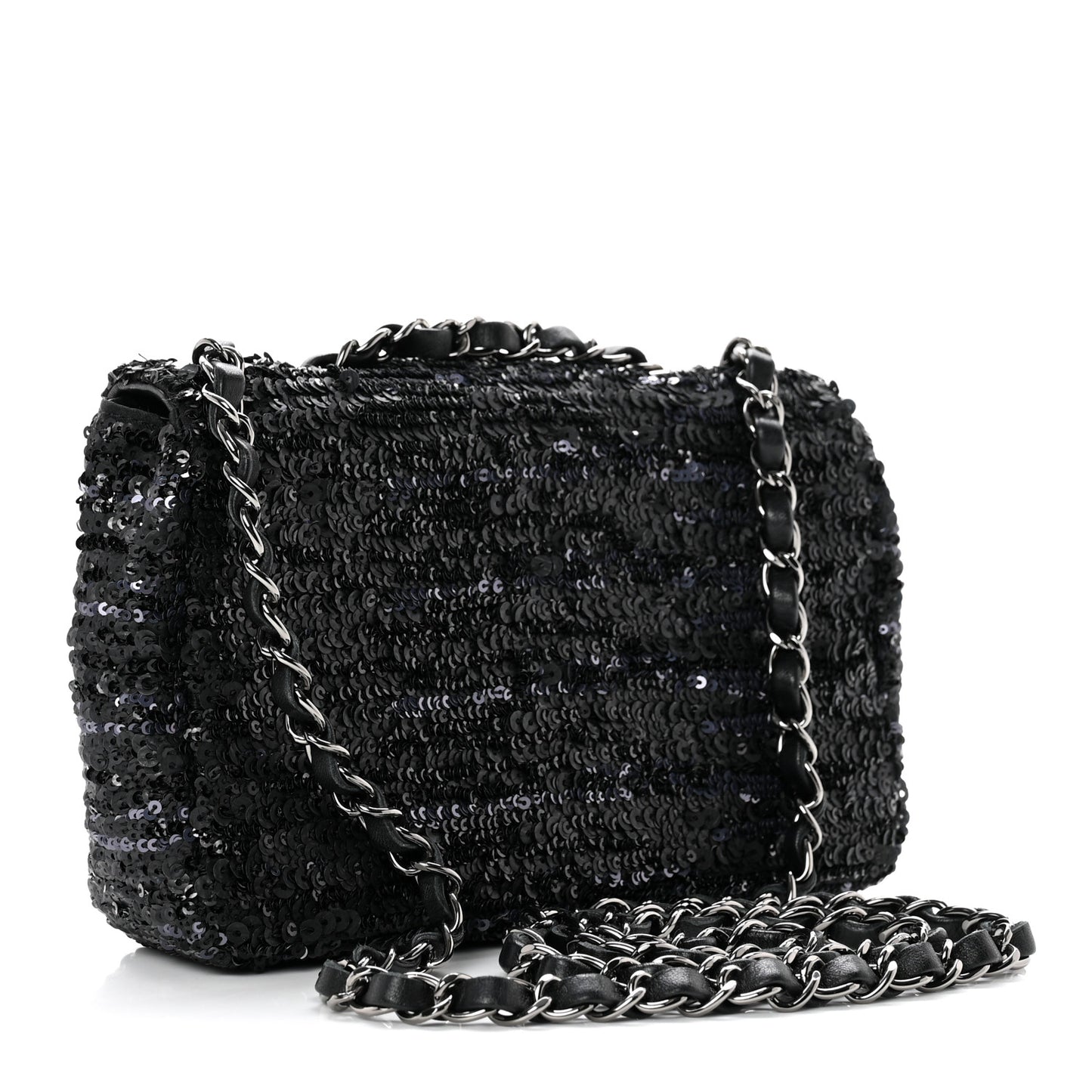 Sequin Mini Rectangular Flap Black Silver