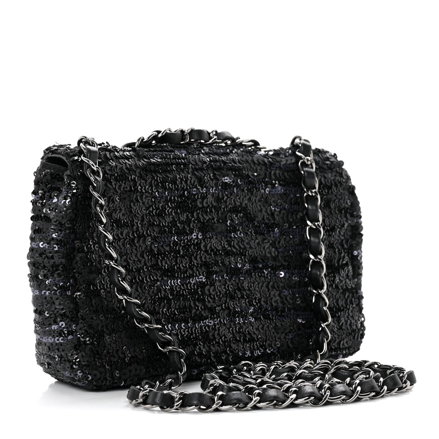 Chanel Sequin Mini Rectangular Flap Black Silver 2 of 8
