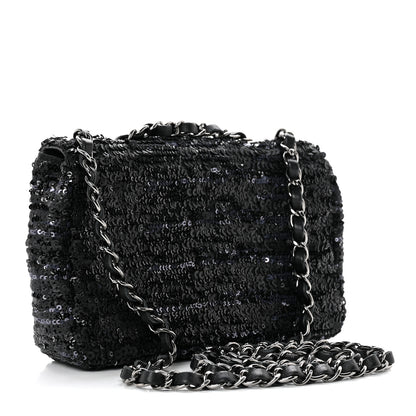 Chanel Sequin Mini Rectangular Flap Black Silver 2 of 8